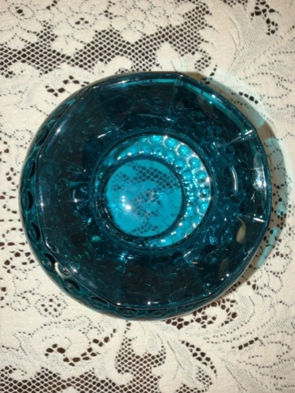 Fenton Jamestown Teal Blue Coin Dot Optic Rose Bowl Vase